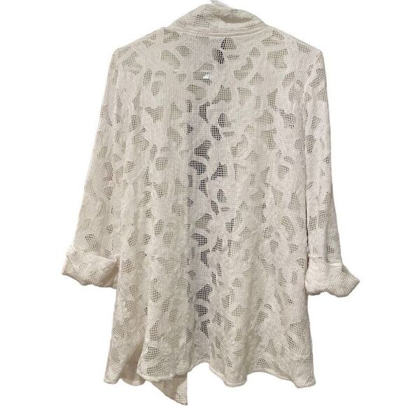 IC By Connie K Womens Duster L Open Front White Mesh Appliqué Overlay 3/4 Sleeve - Picture 2 of 9